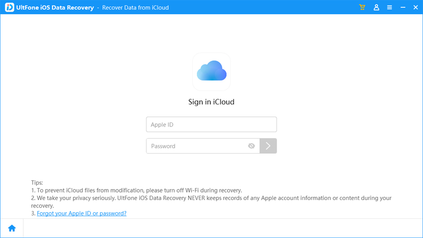 connectez-vous au compte icloud et analysez les fichiers