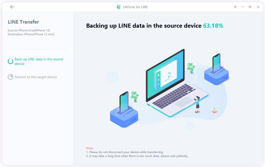 backing up line on the source device