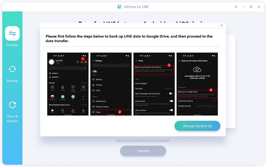 backup android line data to google drive