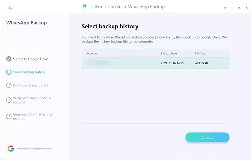 select whatsapp data history