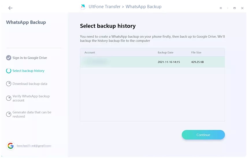 selecionar o histórico do dados do whatsapp