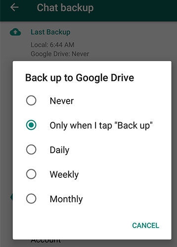 enable google drive backup