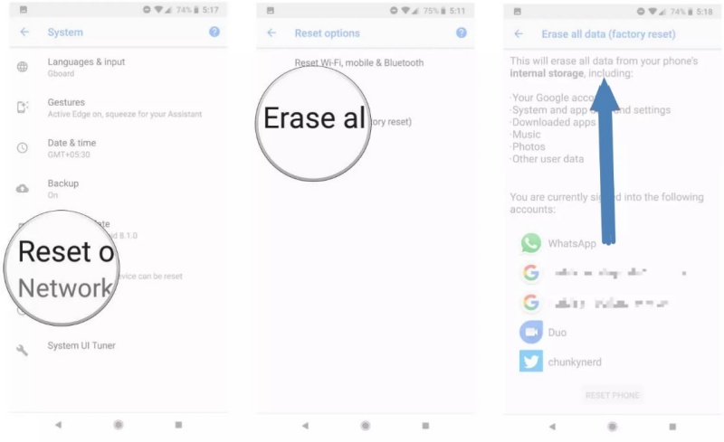 erase all the data from your mobile phone settings