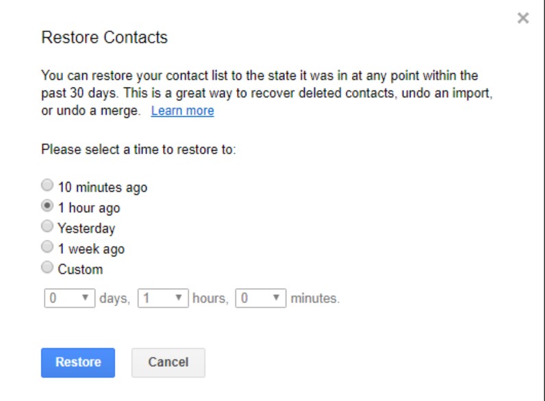 restore contacts from gmail backup