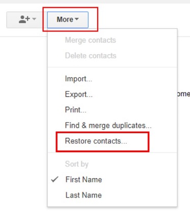restore contacts from gmail
