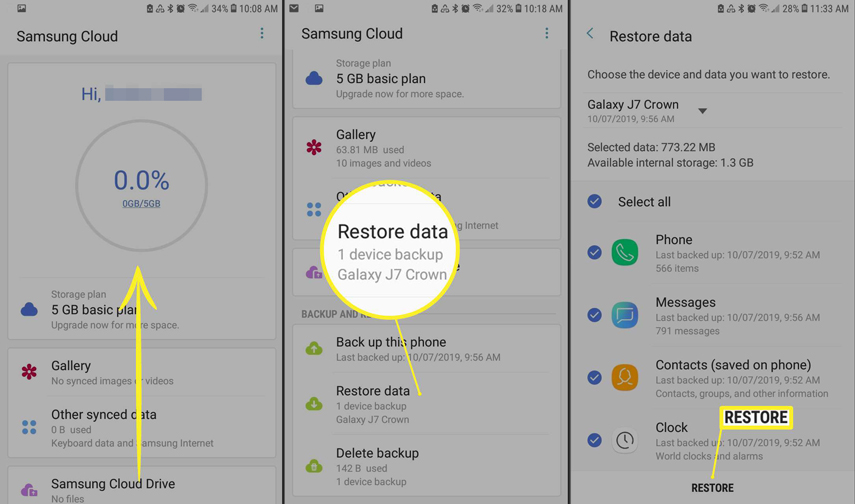 restore data samsung cloud