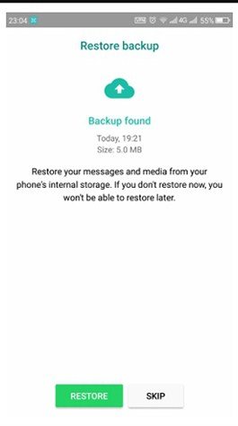 restore whatsapp from local backup