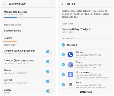restoring samsung cloud backup