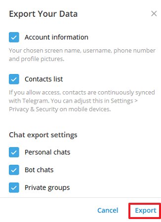 tap on export button