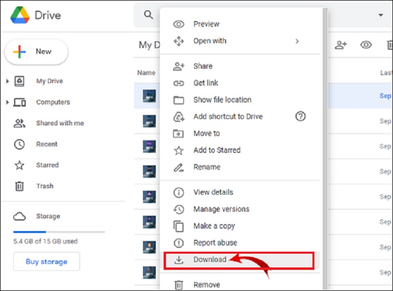 hit the download button google drive