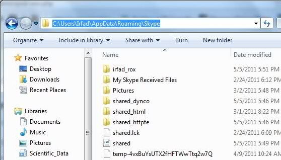 skype received files folder windows 7