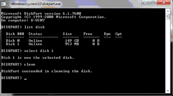 diskpart in command prompt