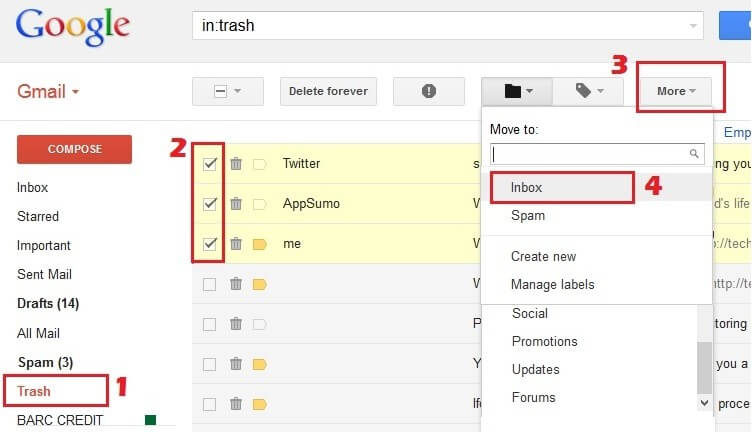 how to recover deleted trash emails