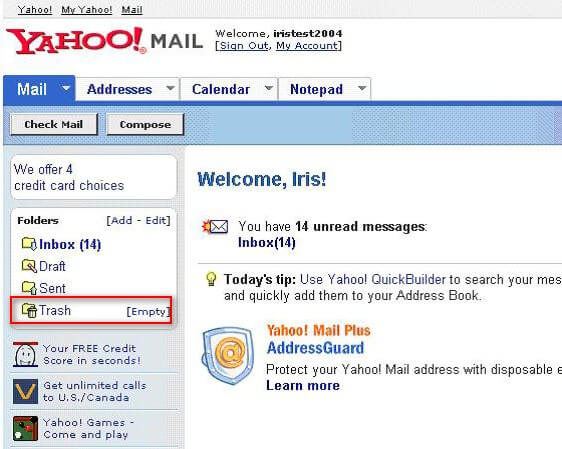 how to recover deleted trash mail from yahoo