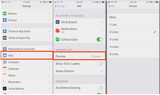 adjust mail preview to 5 lines