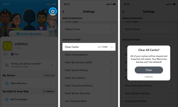 clear snapchat cache