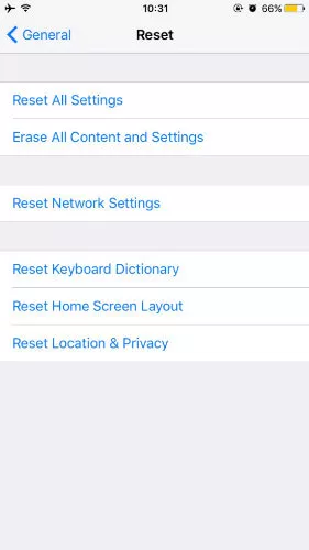 reset all settings