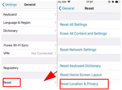 reset location and privacy settings in ios