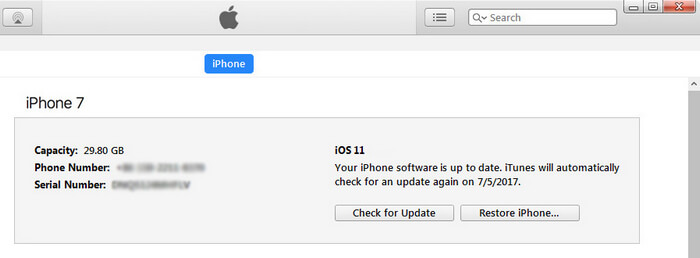 restore iPhone via iTunes 