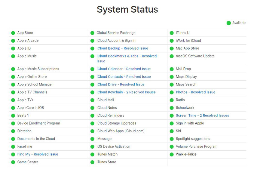 check apple system status when you cant backup iphone to icloud