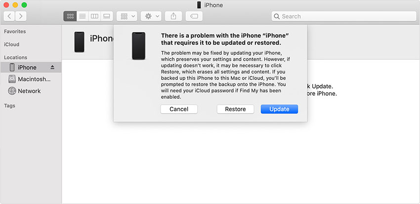 restore or update iphone