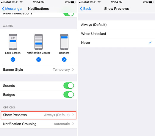 show previews to recieve find my notificaitons