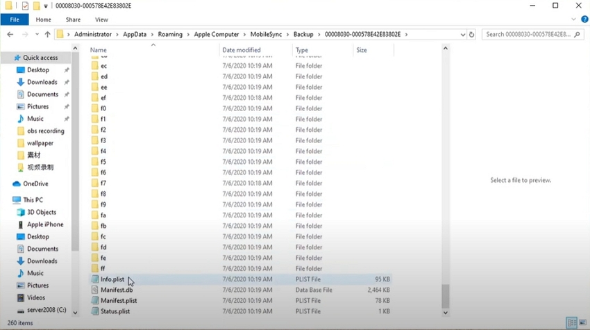 open itunes backup file and find info.plist file