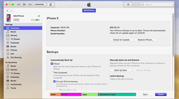 backup via itunes finder