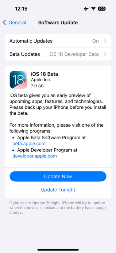 Download do iOS 18 beta