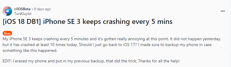 ios 18 beta crashing