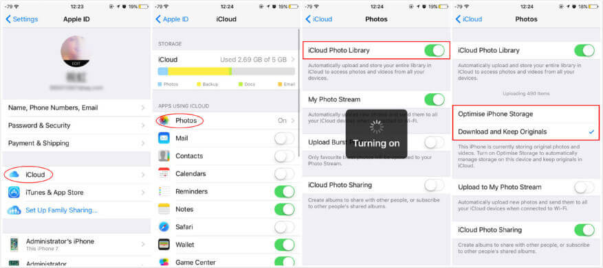 Функция фото icloud включена