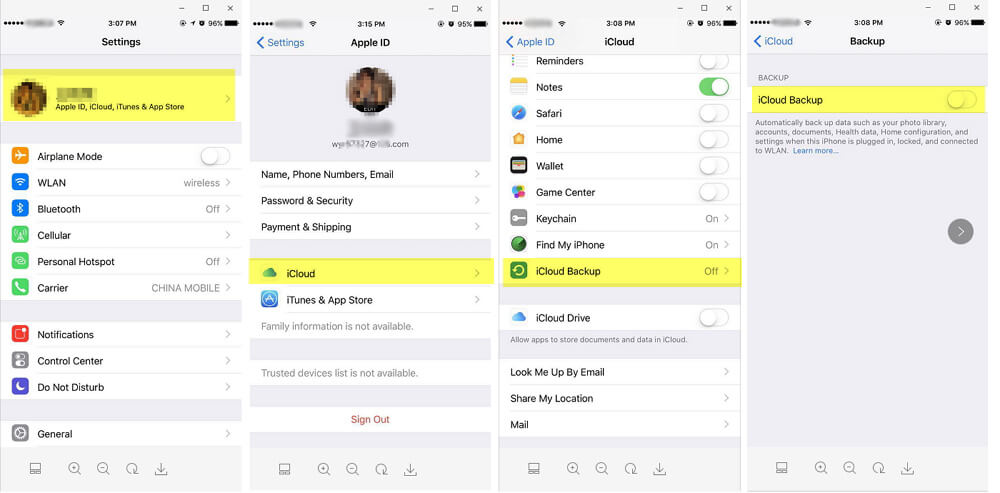 backup iphone in icloud