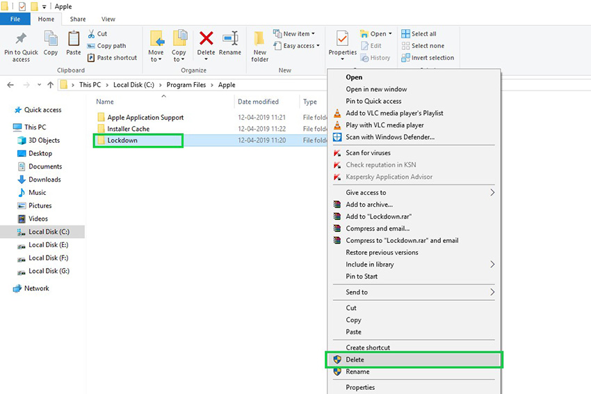 reset lockdown folder on pc