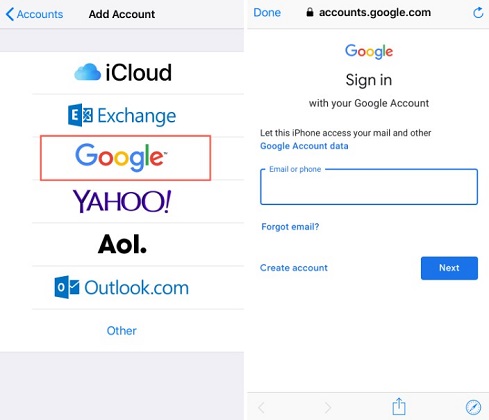 add google account on iphone