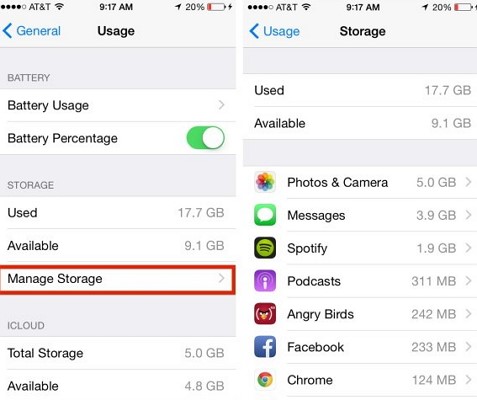 check iphone storage