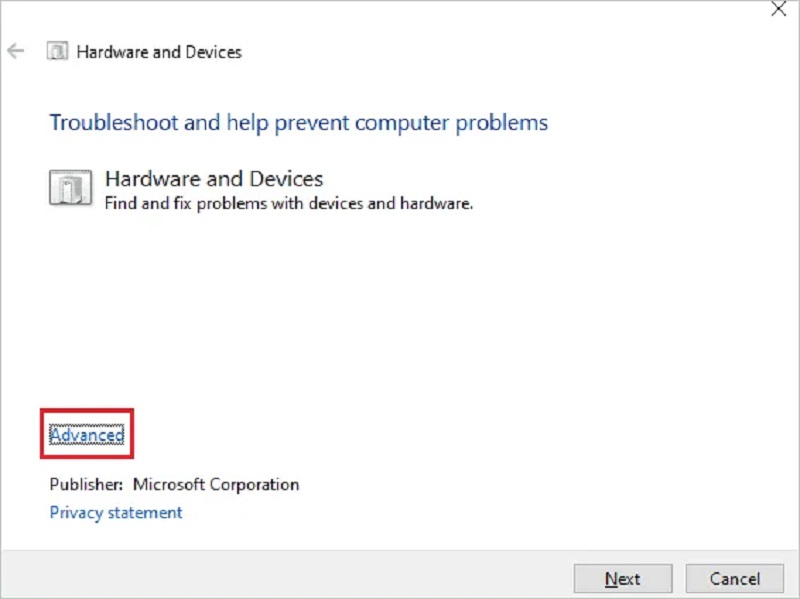 click on advanced in Windows 10