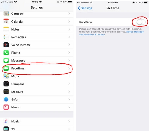 turn off facetime on iphone