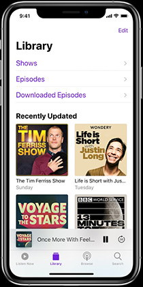 open podcast list on iphone