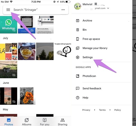 open settings in google photos