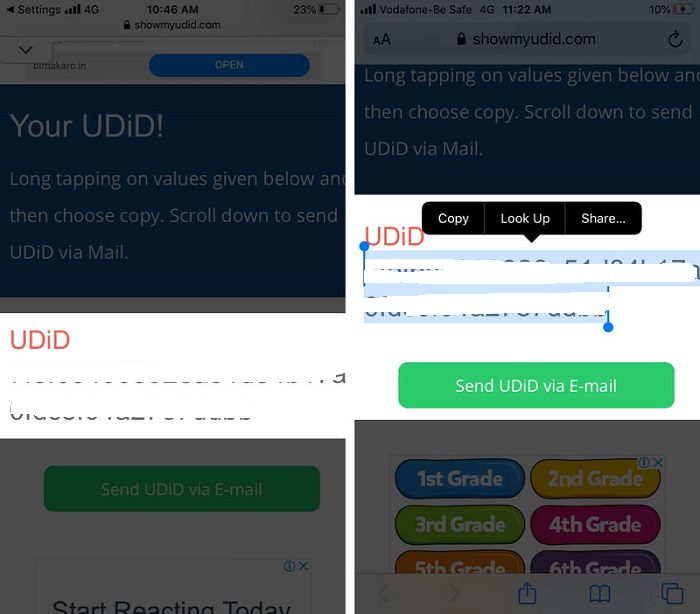 get udid on safari