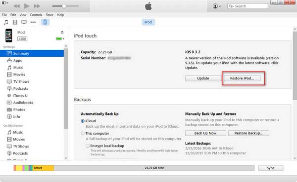 restore ipod with itunes
