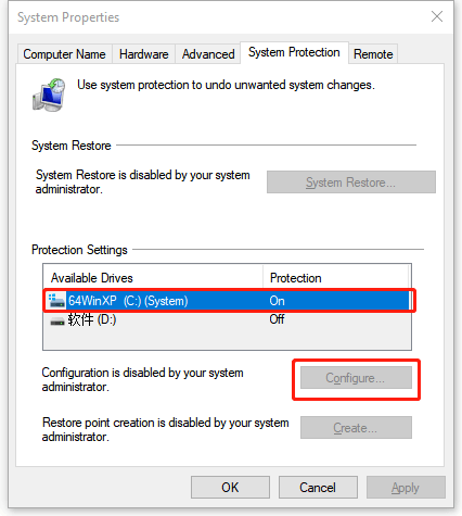 configure system restore
