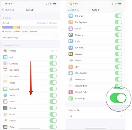 WhatsApp-Optionen in den iCloud-Einstellungen aktivieren