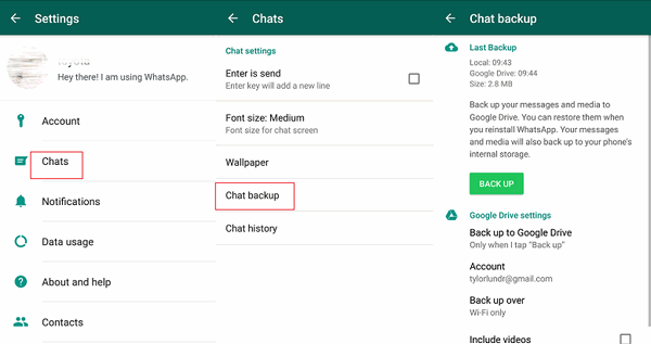 backing up whatsapp from android to google drive