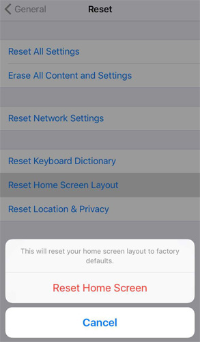 reset home screen