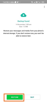restore android whatsapp