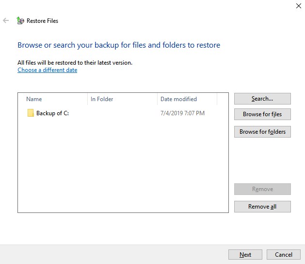 restore windows 10 files from backup
