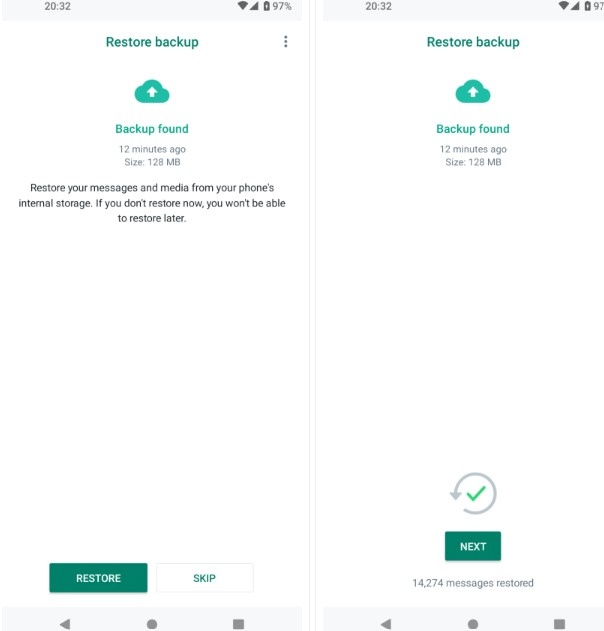 opzione ripristinare whatsapp dal backup locale