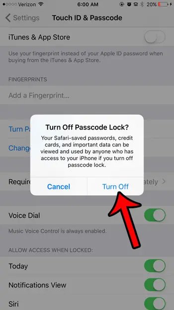 turn off passcode lock